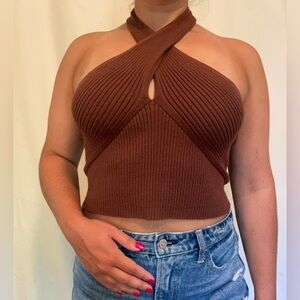 Cotton Candy LA, Brown Halter Top, Size Small